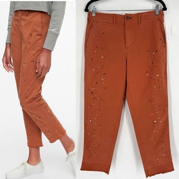 NWT GAP Straight Leg Khaki High Rise Splatter Pants Copper Size 6 Terra Cotta - Picture 1 of 12